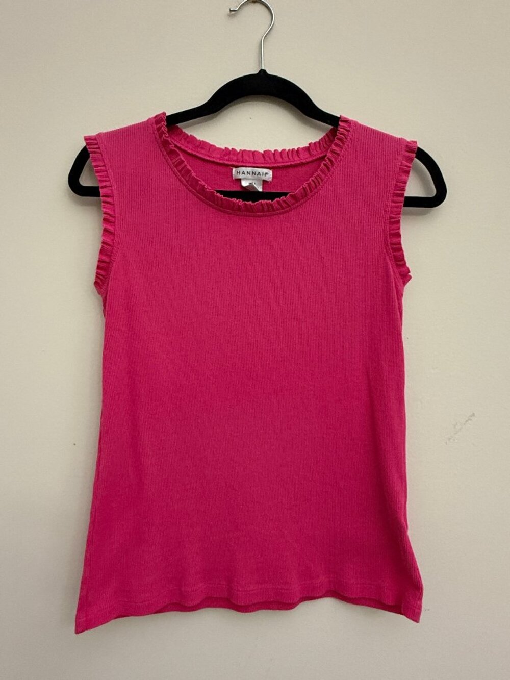 Ruffle Edge Bright Hot Pink Tank Top Sweater Blouse - Hannah Size Medium